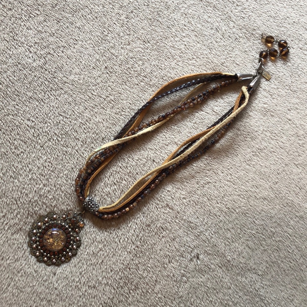 FAITH brown jewel necklace mixed textures - 16”